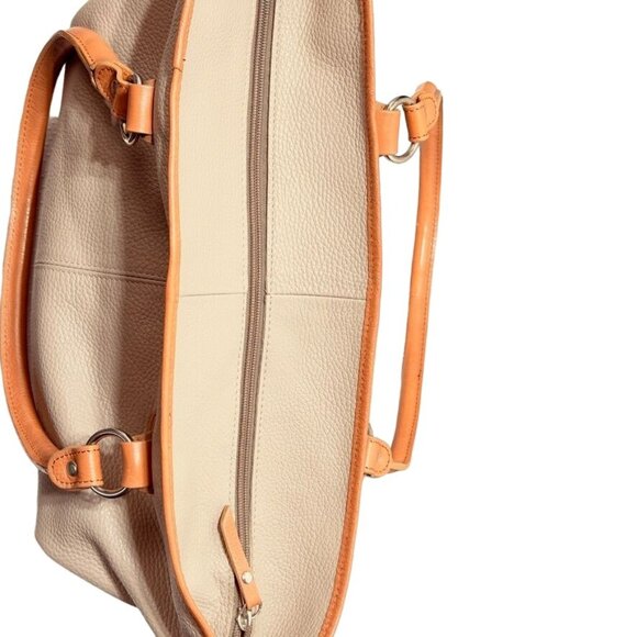 VALENTINA Women's Genuine Leather Tote Bag Beige Tan Interior Pockets Italian - Picture 10 of 14